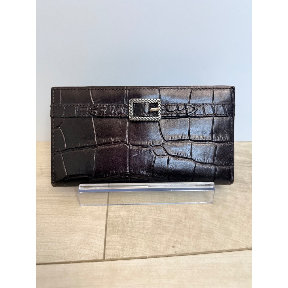 Brighton Black Croc Embossed Wallet Leather Magenta Purple Interior Silver Bukle